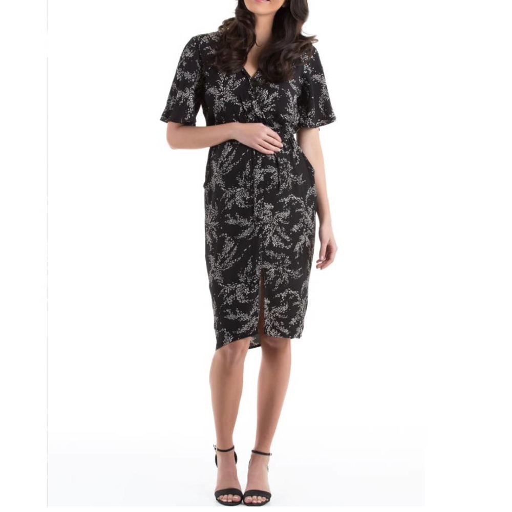 Angel Maternity Printed Maternity & Nursing Wrap Dress Black Size XXL